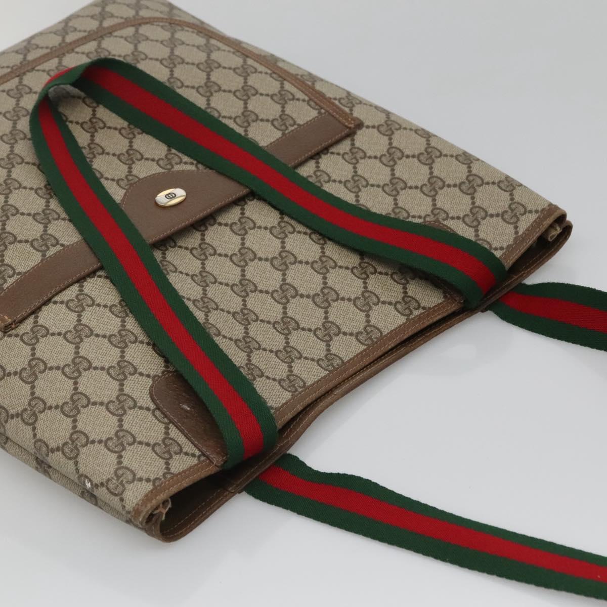 GUCCI GG Supreme Web Sherry Line Tote Bag PVC Beige Red 39 02 003 Auth 138451
