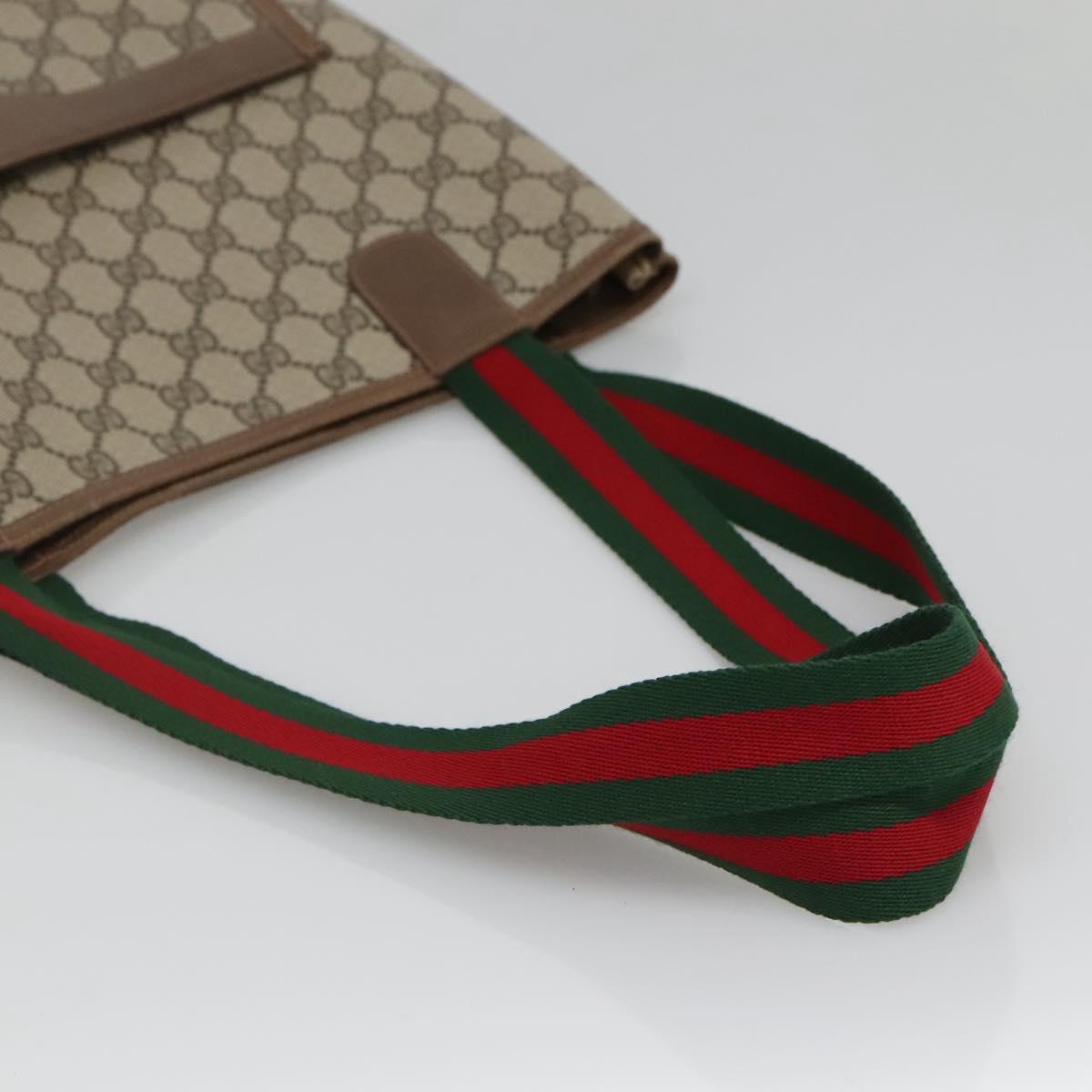 GUCCI GG Supreme Web Sherry Line Tote Bag PVC Beige Red 39 02 003 Auth 138451