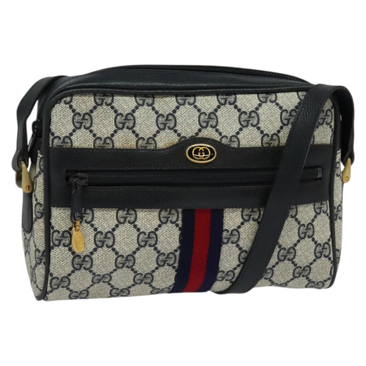 GUCCI GG Supreme Sherry Line Shoulder Bag PVC Navy Gold Red Auth 138452