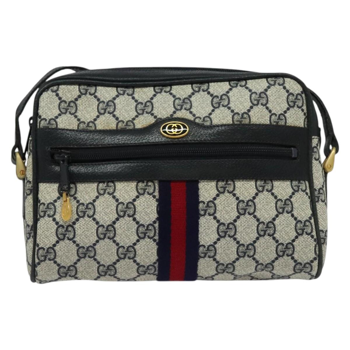 GUCCI GG Supreme Sherry Line Shoulder Bag PVC Navy Gold Red Auth 138452