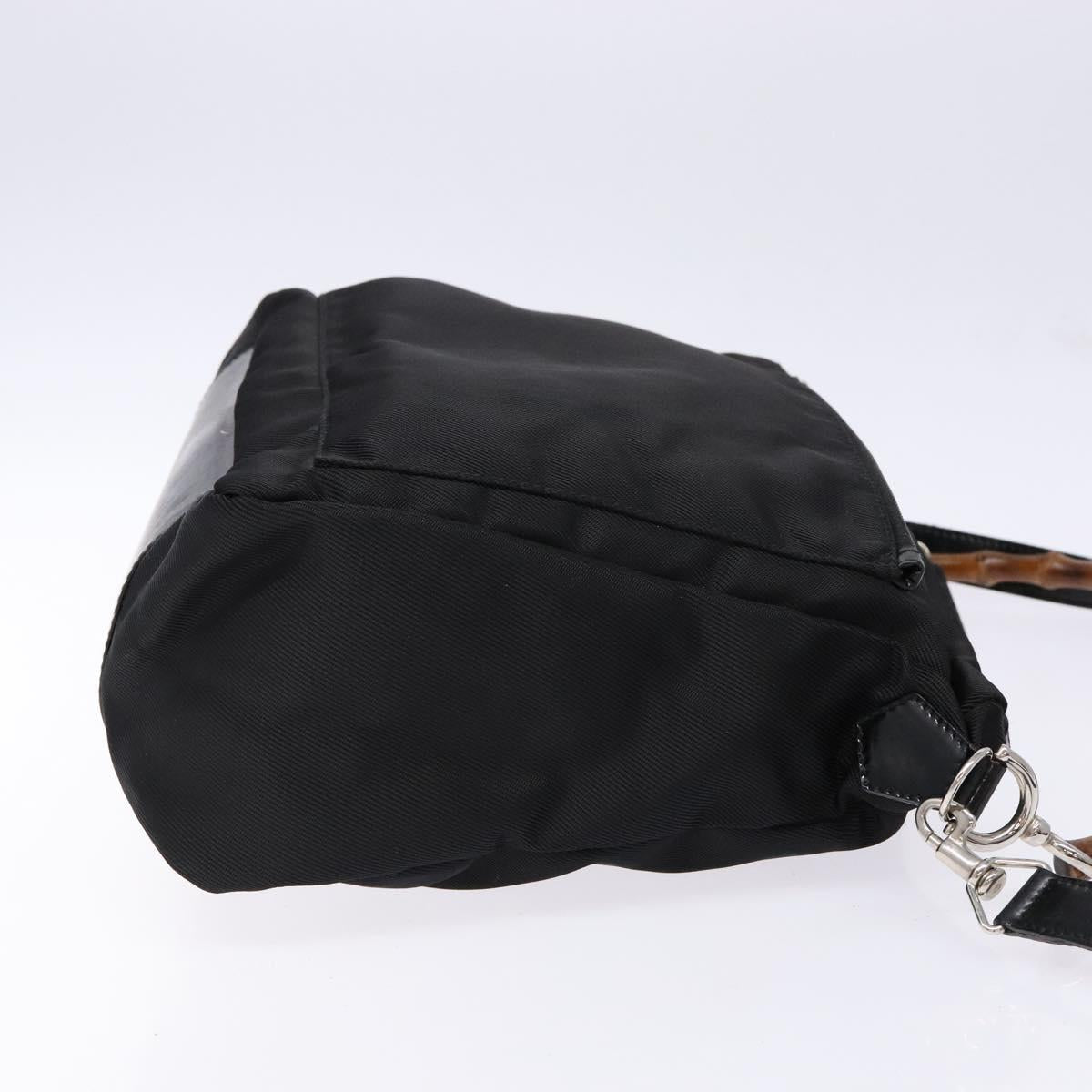 GUCCI Bamboo Hand Bag Nylon 2way Black Silver 000 2404 0509 Auth 138453