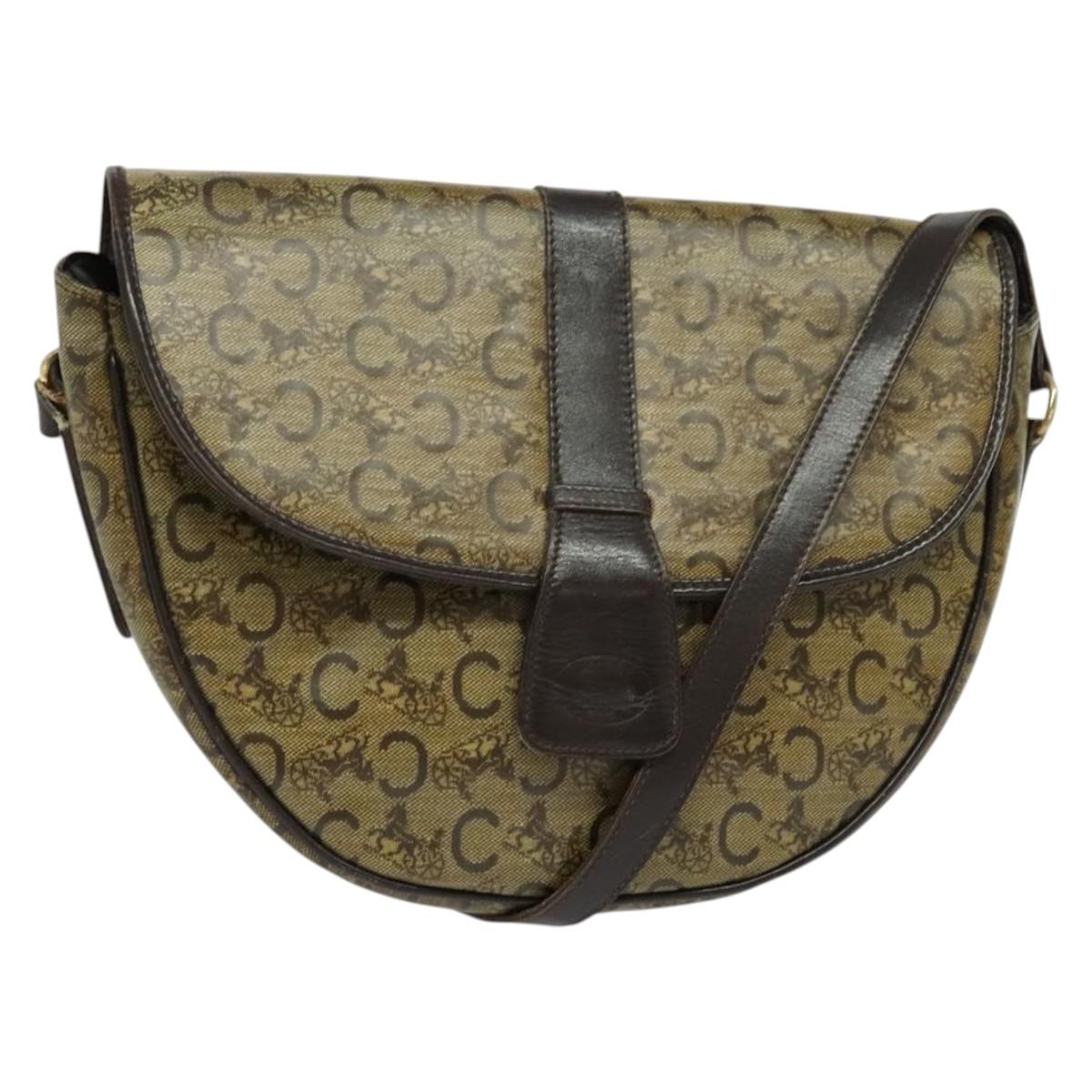 CELINE C Sulky Shoulder Bag PVC Beige Gold Auth 138455