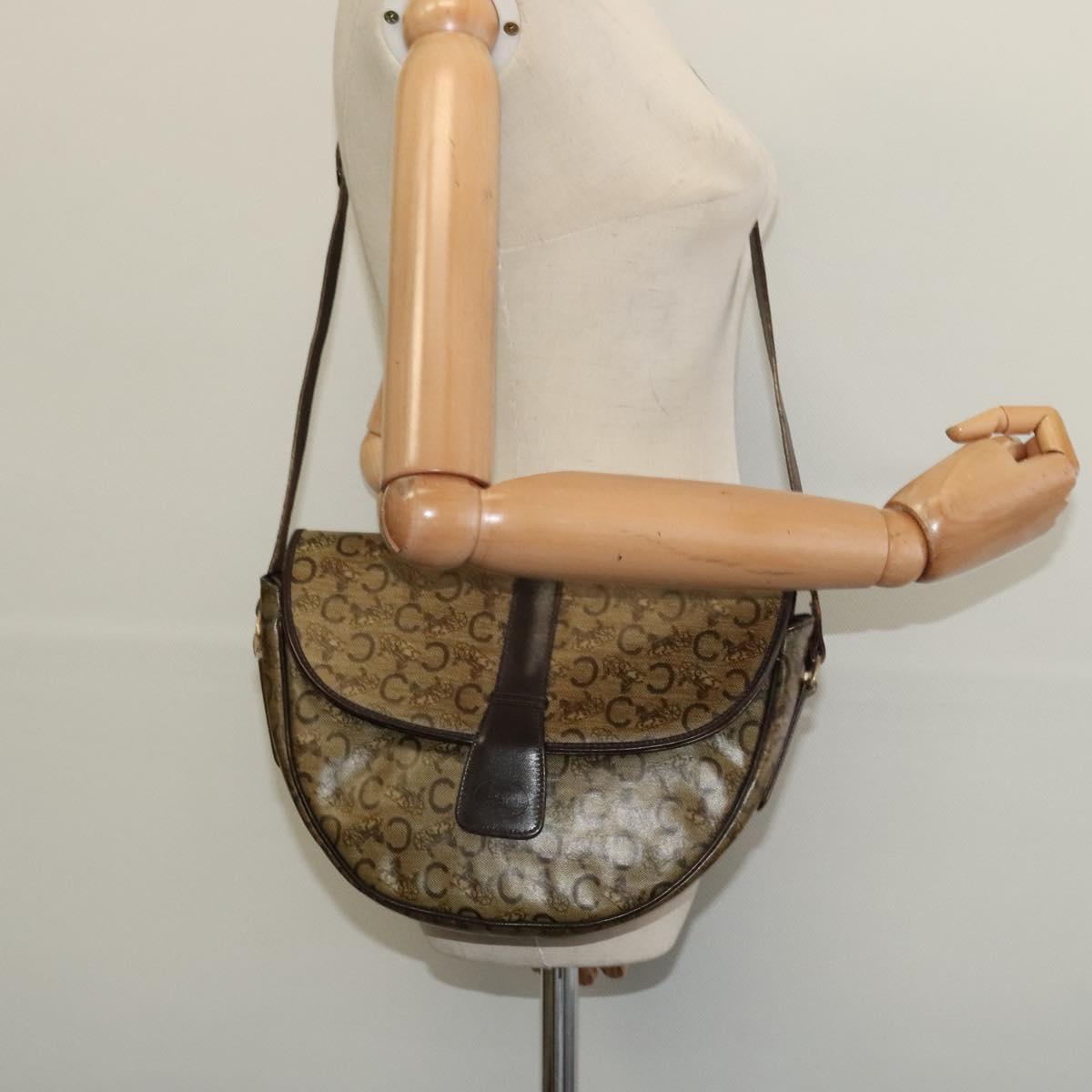 CELINE C Sulky Shoulder Bag PVC Beige Gold Auth 138455