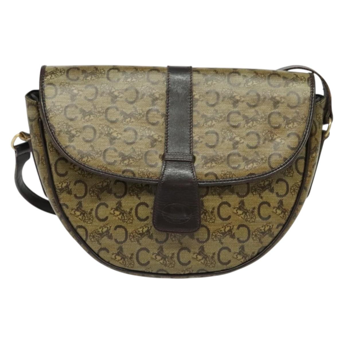 CELINE C Sulky Shoulder Bag PVC Beige Gold Auth 138455