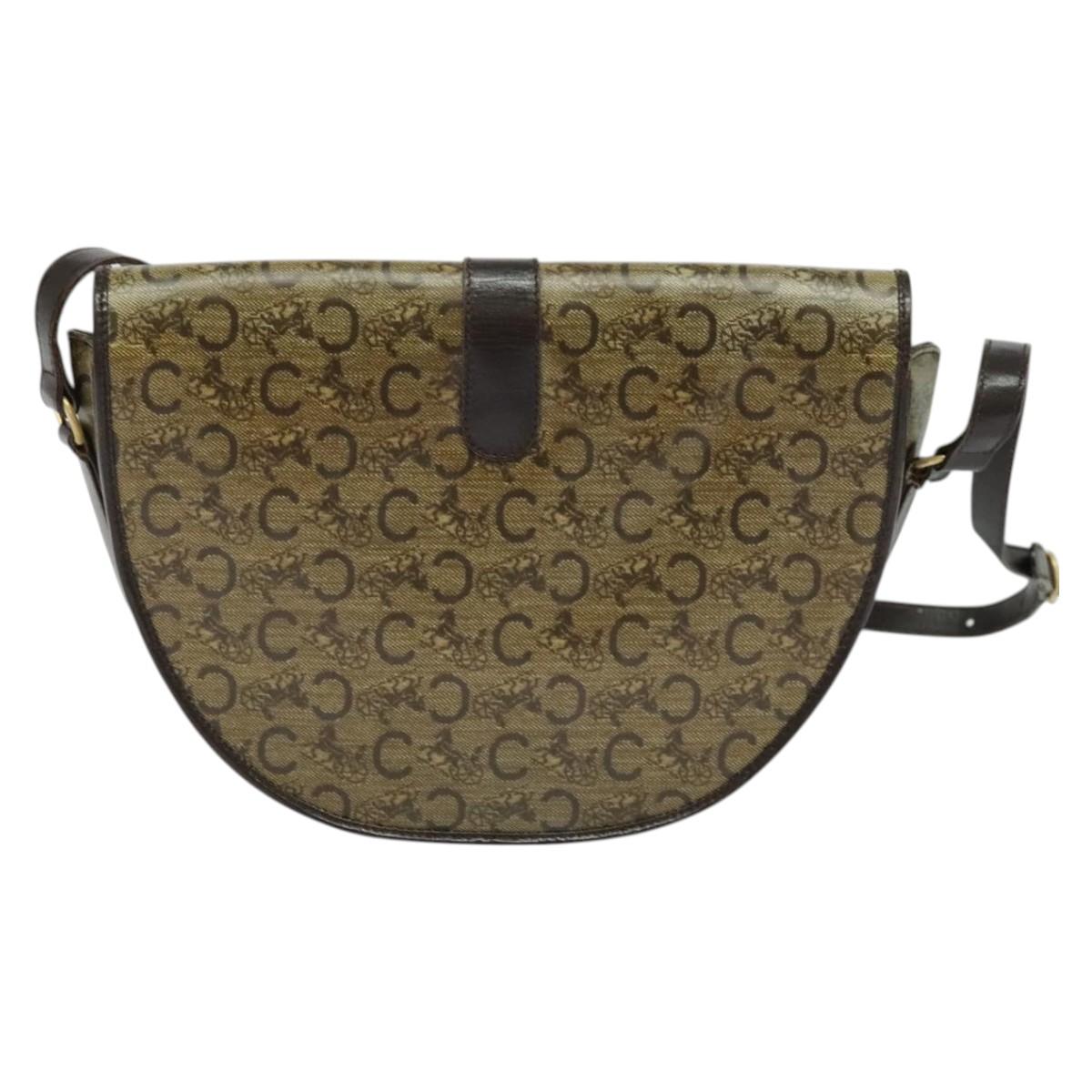 CELINE C Sulky Shoulder Bag PVC Beige Gold Auth 138455