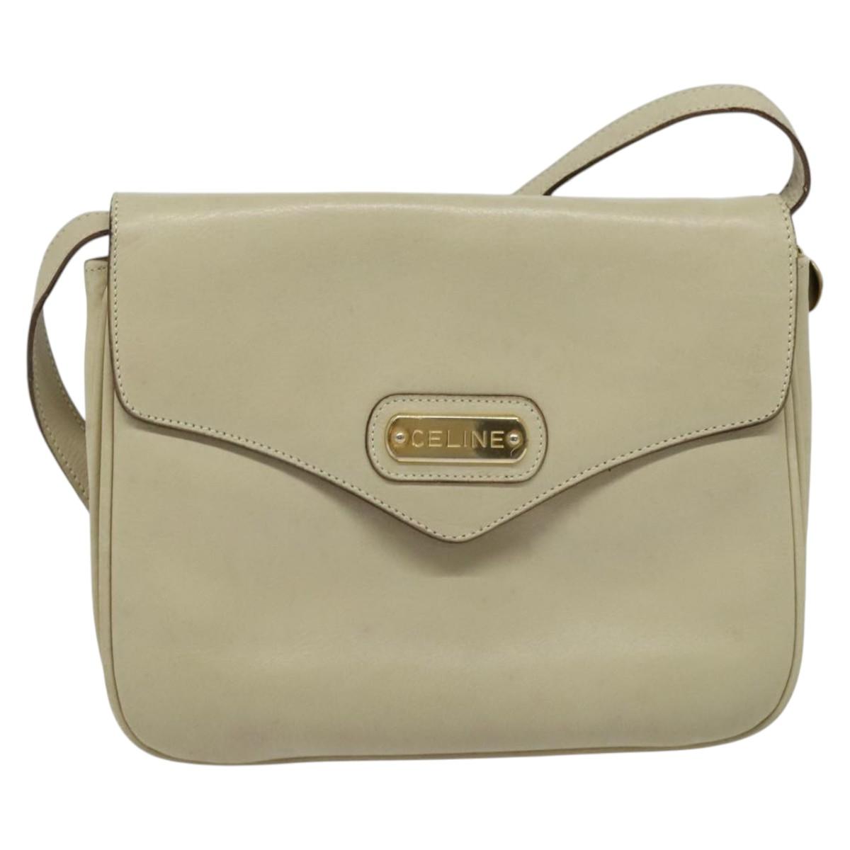 CELINE Shoulder Bag Leather Ivory Gold Auth 138458