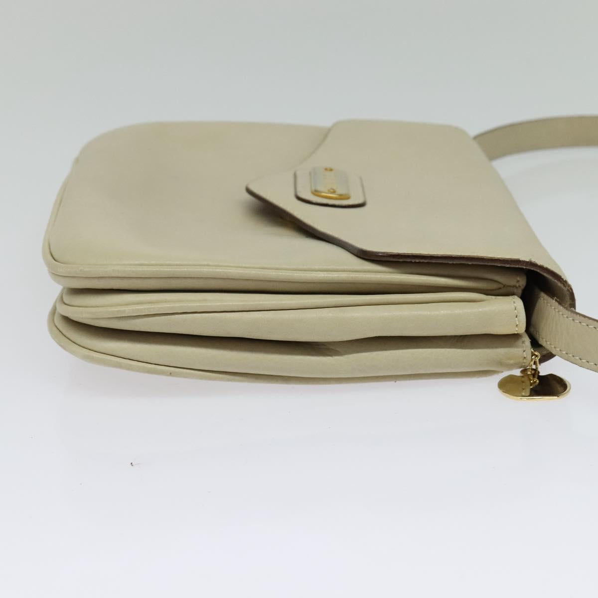 CELINE Shoulder Bag Leather Ivory Gold Auth 138458