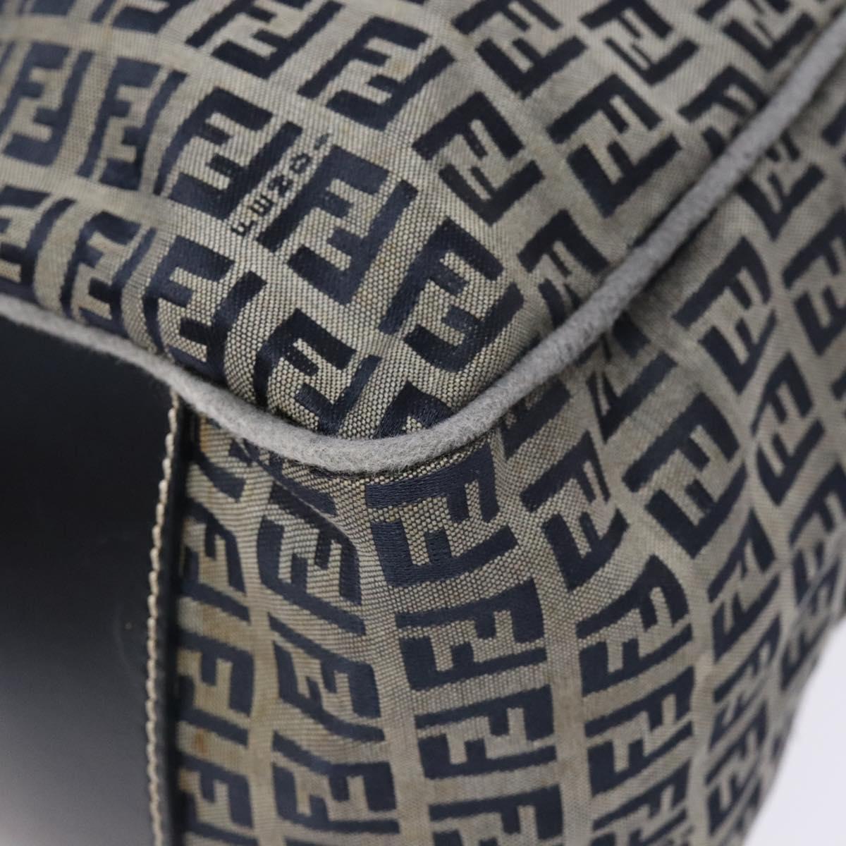 FENDI Zucchino Canvas Tote Bag Navy Silver Auth 138460