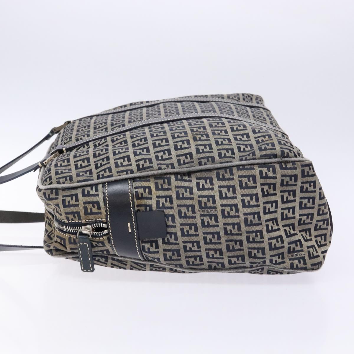 FENDI Zucchino Canvas Tote Bag Navy Silver Auth 138460
