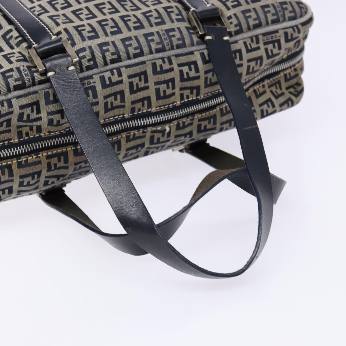 FENDI Zucchino Canvas Tote Bag Navy Silver Auth 138460