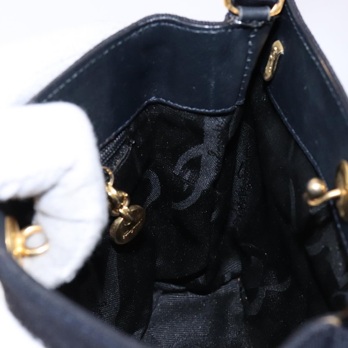 Salvatore Ferragamo Vala Hand Bag Canvas Black Gold Auth 138464
