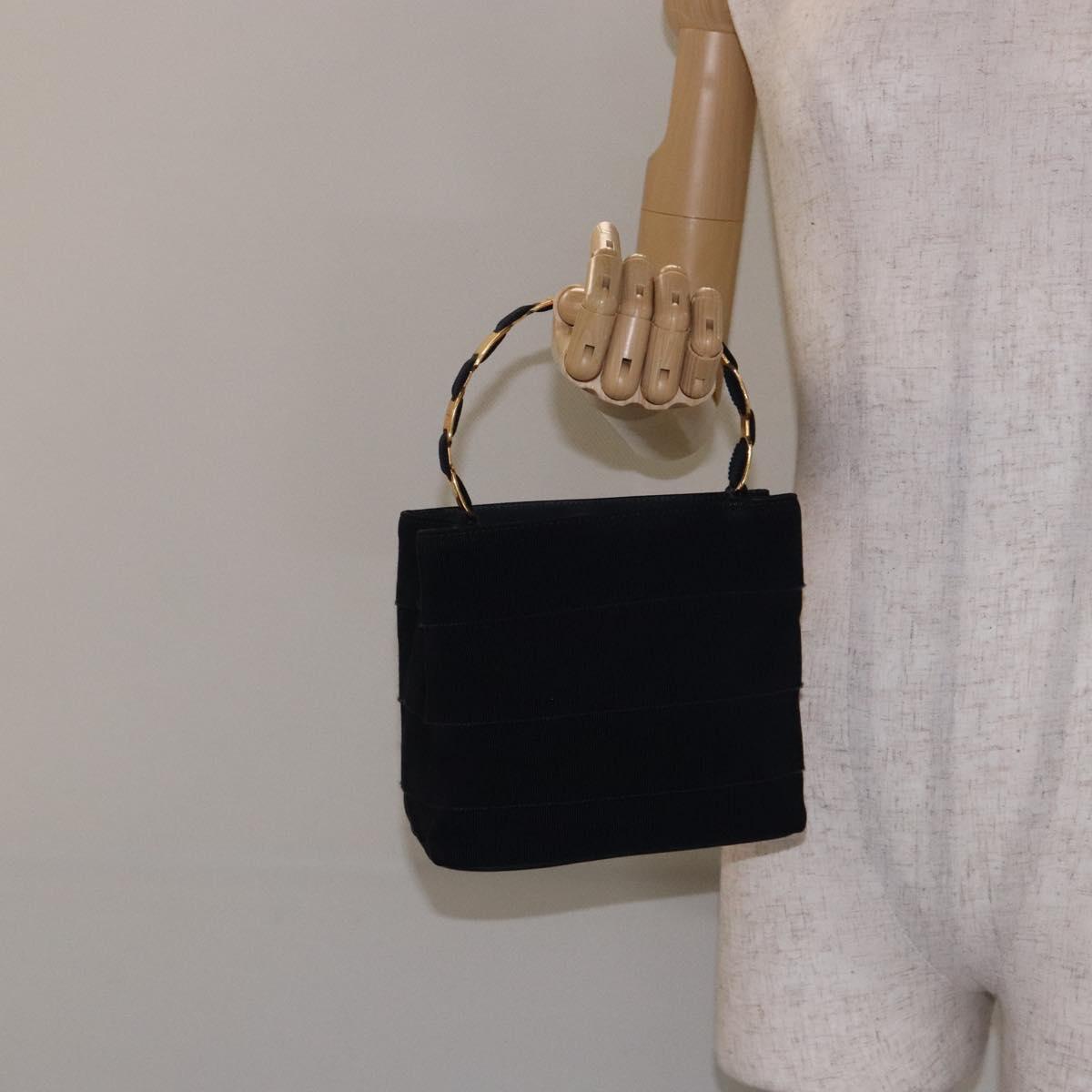 Salvatore Ferragamo Vala Hand Bag Canvas Black Gold Auth 138464