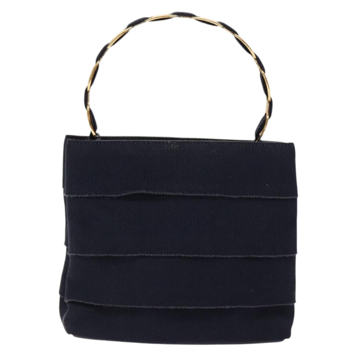 Salvatore Ferragamo Vala Hand Bag Canvas Black Gold Auth 138464