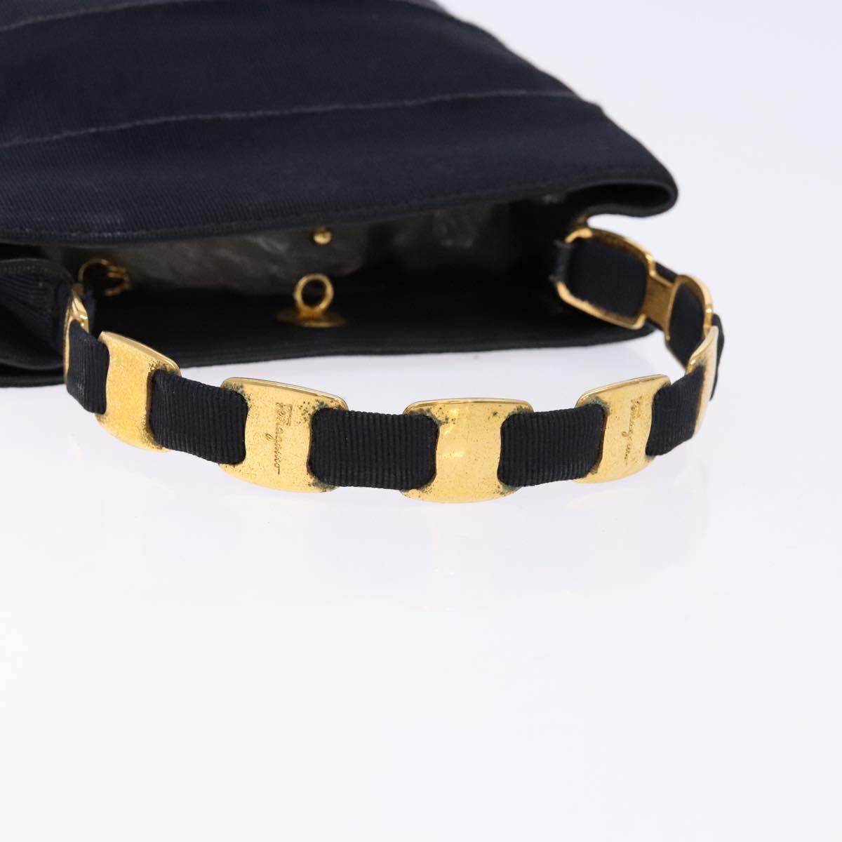 Salvatore Ferragamo Vala Hand Bag Canvas Black Gold Auth 138464