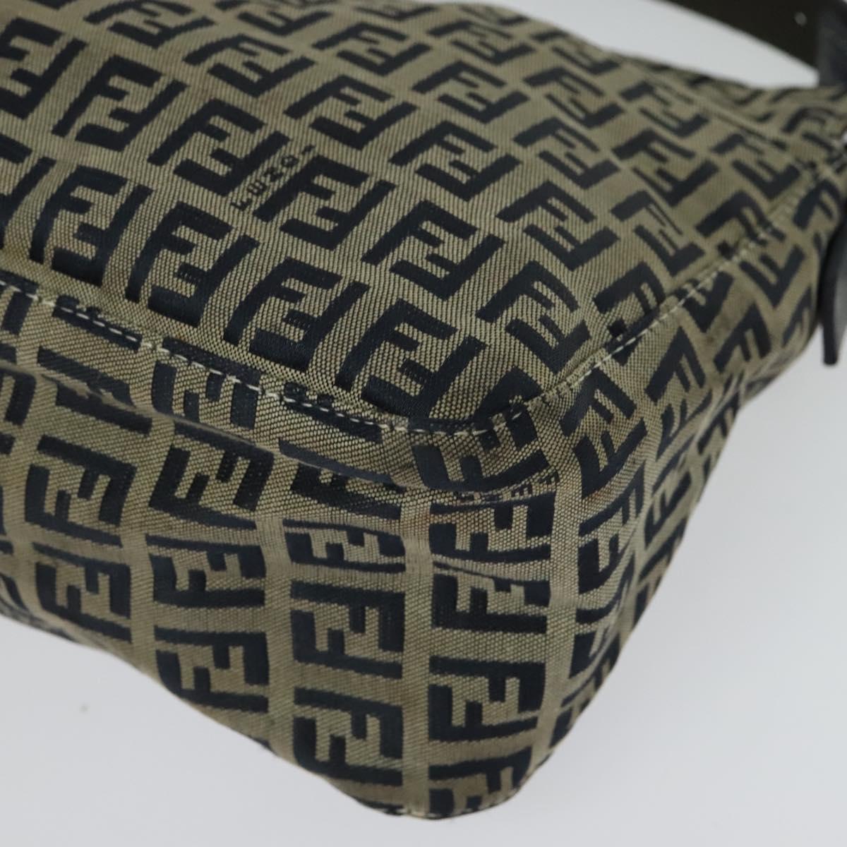 FENDI Zucchino Canvas Mamma Baguette Shoulder Bag Navy Silver Auth 138467