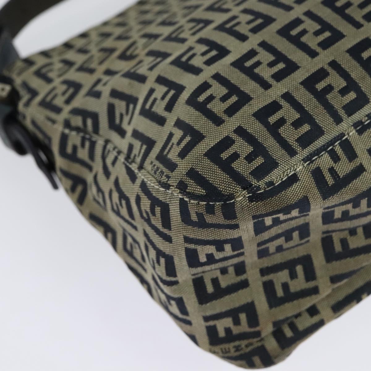 FENDI Zucchino Canvas Mamma Baguette Shoulder Bag Navy Silver Auth 138467