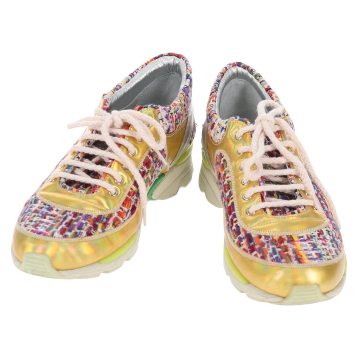 CHANEL Sneakers Tweed Multicolor CC Auth 138473M