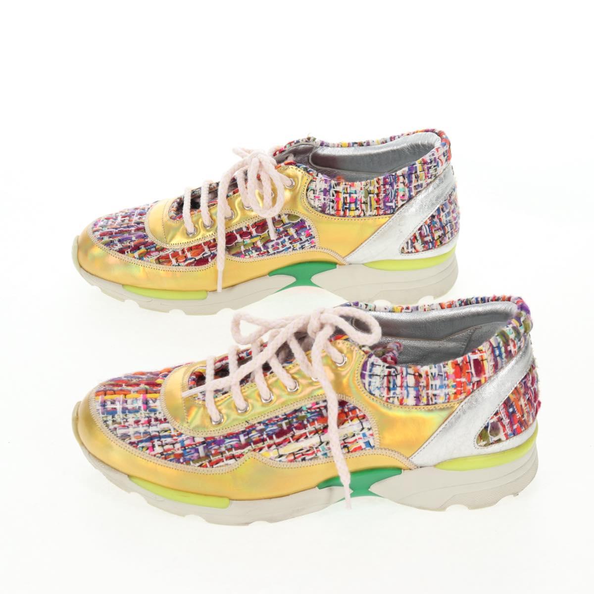 CHANEL Sneakers Tweed Multicolor CC Auth 138473M