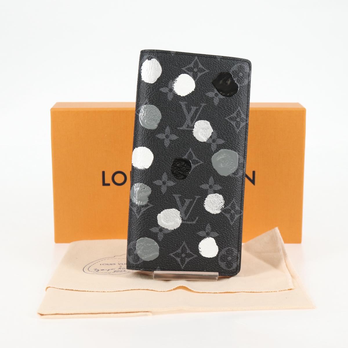 LOUIS VUITTON Monogram Eclipse (LV x YK) Portefeuille Plaza M81932 Auth 138477M