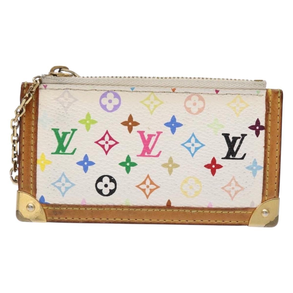 LOUIS VUITTON Multicolor Pochette Cles Coin Purse White M92655 LV Auth 138481