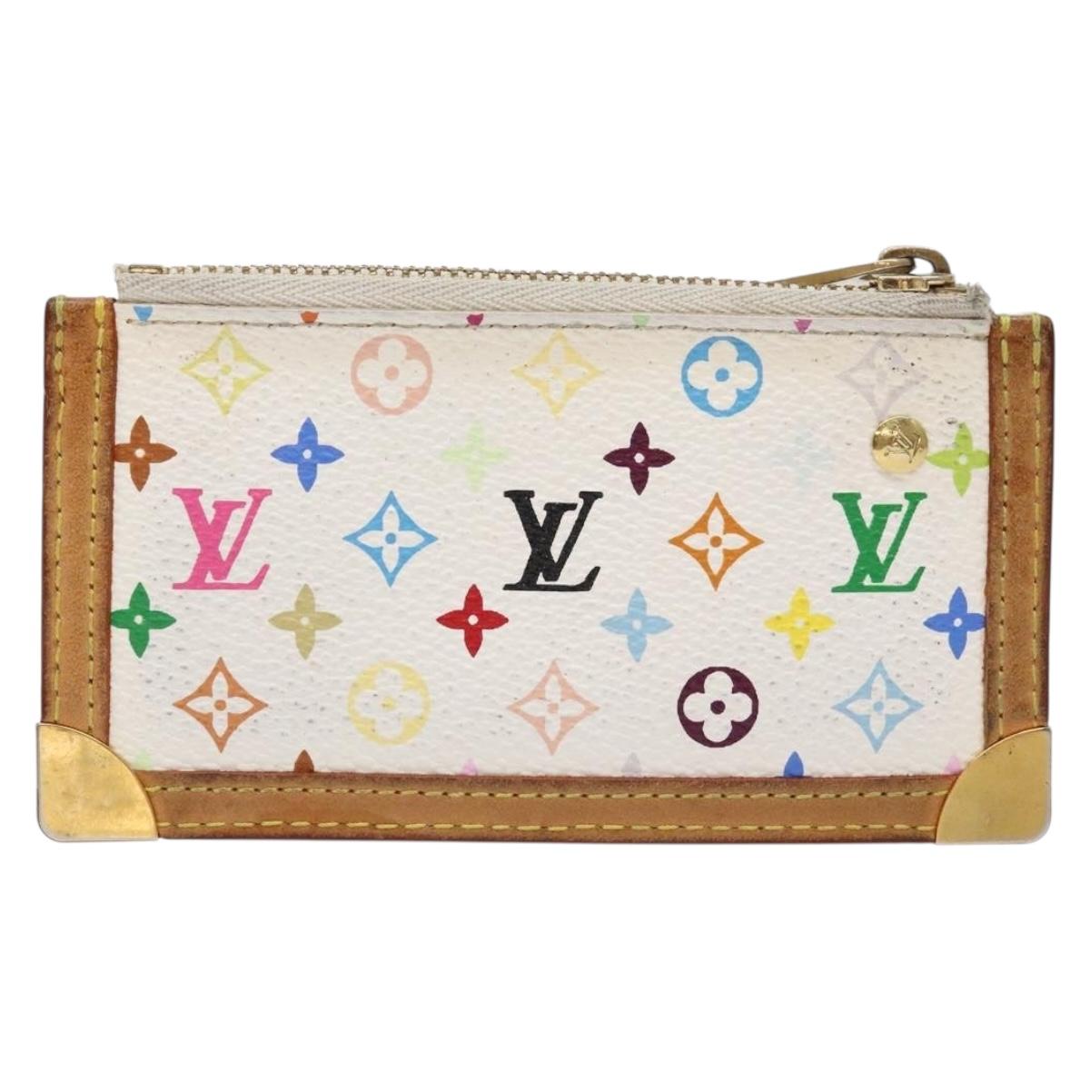 LOUIS VUITTON Multicolor Pochette Cles Coin Purse White M92655 LV Auth 138481