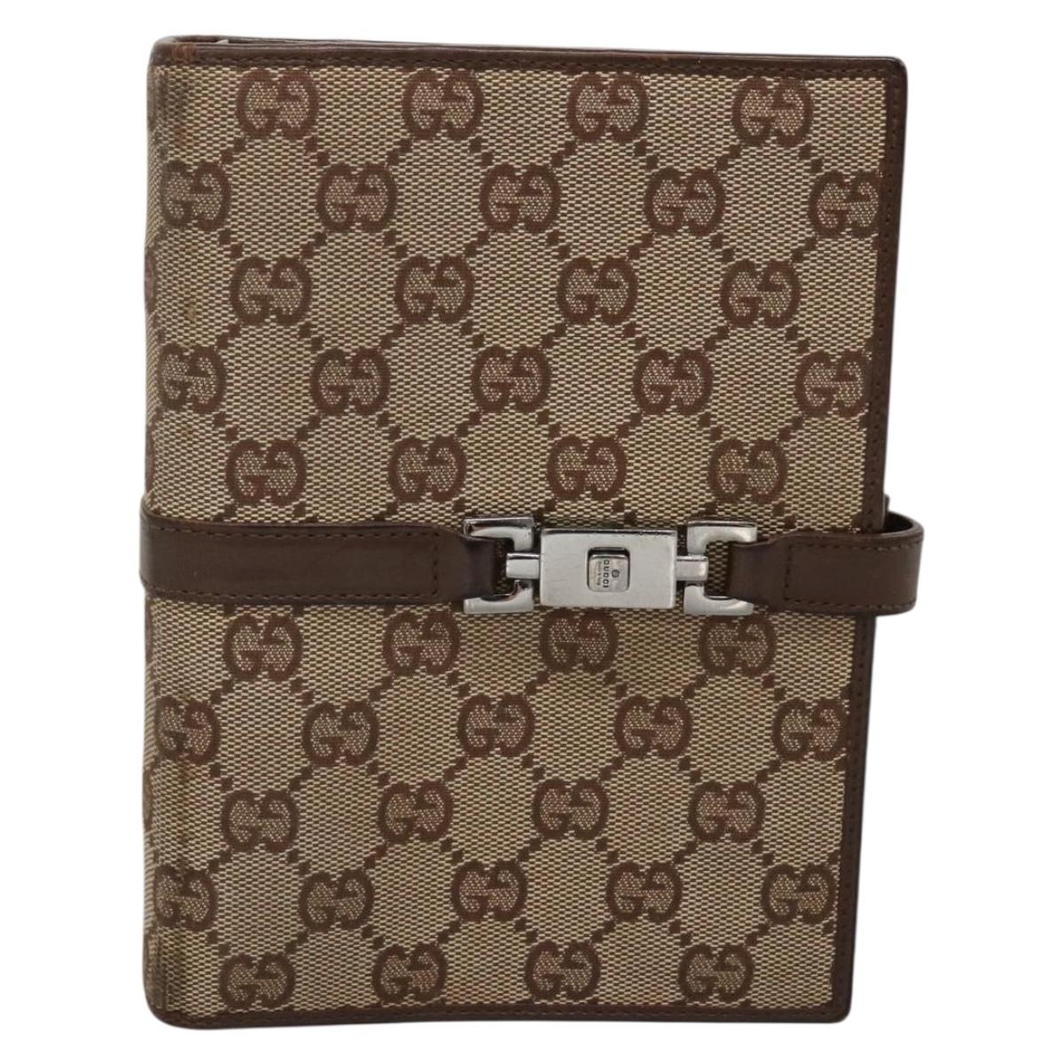 GUCCI GG Canvas Jackie Day Planner Cover Beige Silver 29961 Auth 138492