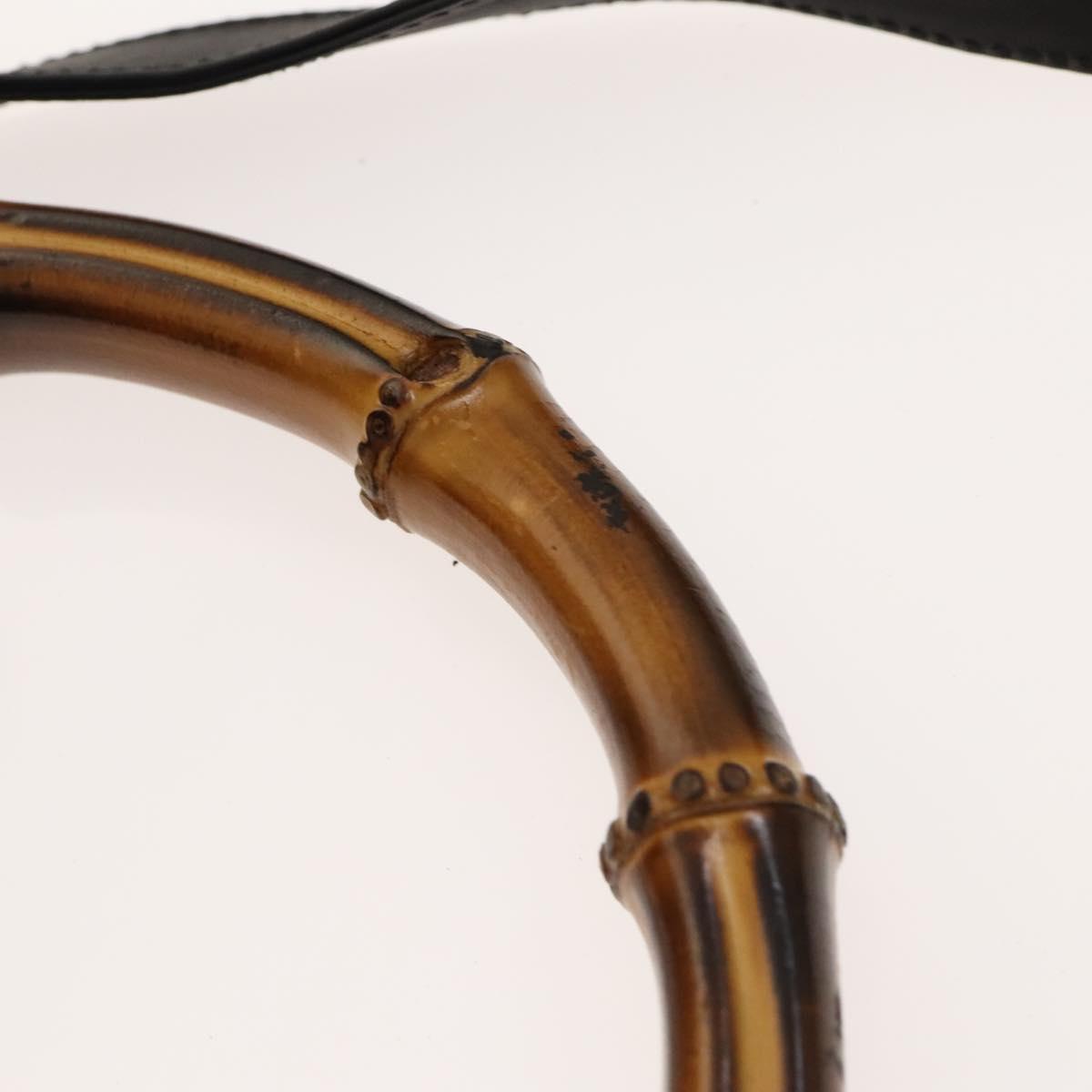 GUCCI Bamboo Shoulder Bag Suede 2way Black Gold 01 1705 1577 Auth 138502