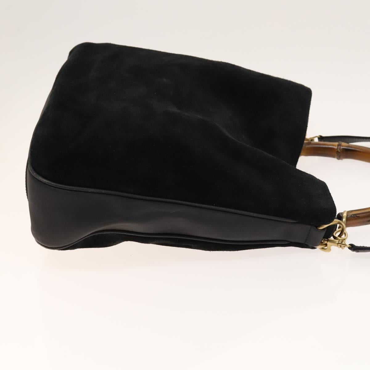 GUCCI Bamboo Shoulder Bag Suede 2way Black Gold 01 1705 1577 Auth 138502