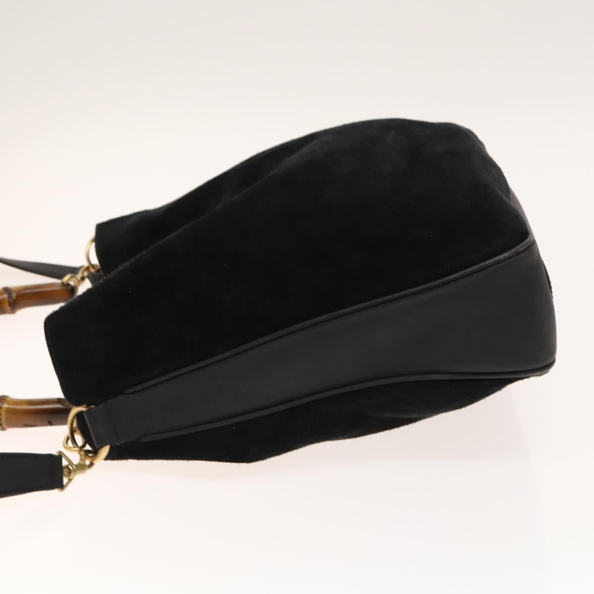 GUCCI Bamboo Shoulder Bag Suede 2way Black Gold 01 1705 1577 Auth 138502