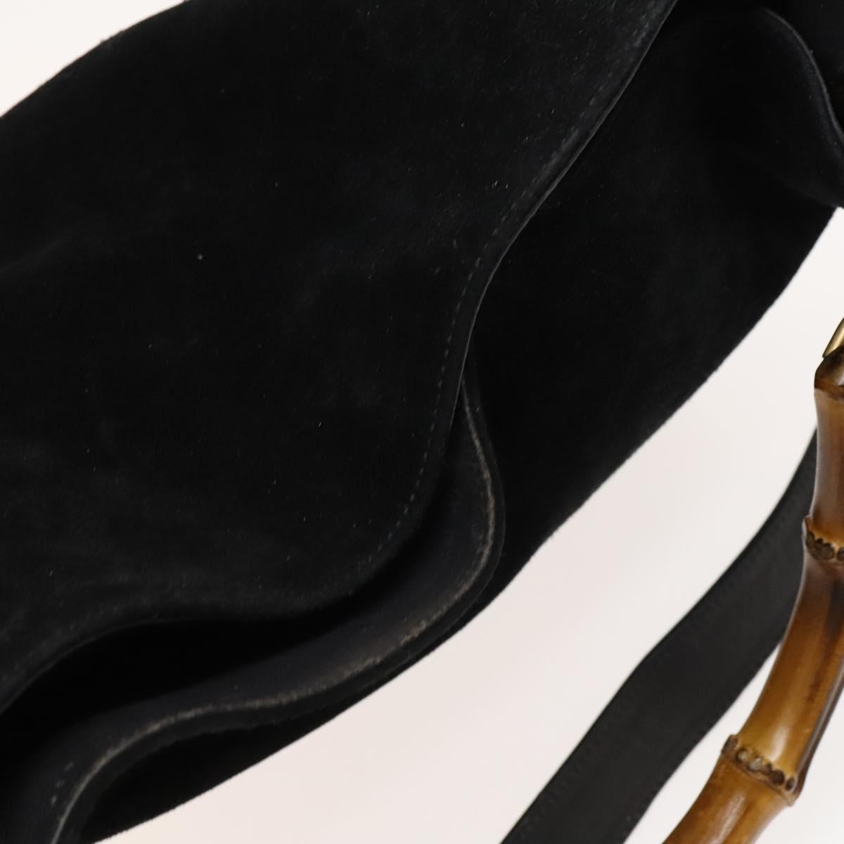 GUCCI Bamboo Shoulder Bag Suede 2way Black Gold 01 1705 1577 Auth 138502