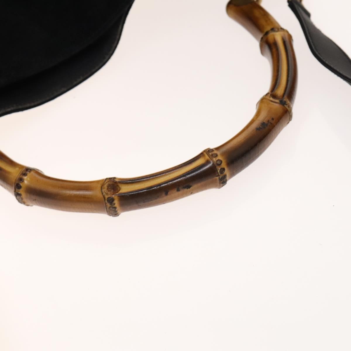 GUCCI Bamboo Shoulder Bag Suede 2way Black Gold 01 1705 1577 Auth 138502