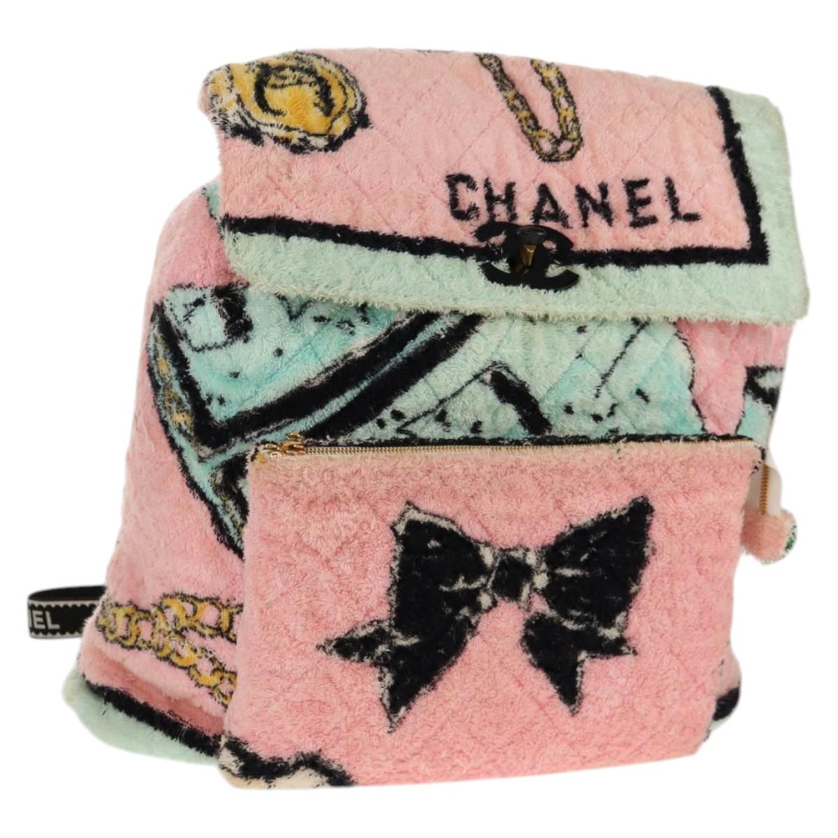 CHANEL Matelasse COCO Mark Backpack pile Pink Gold CC Auth 138517SM
