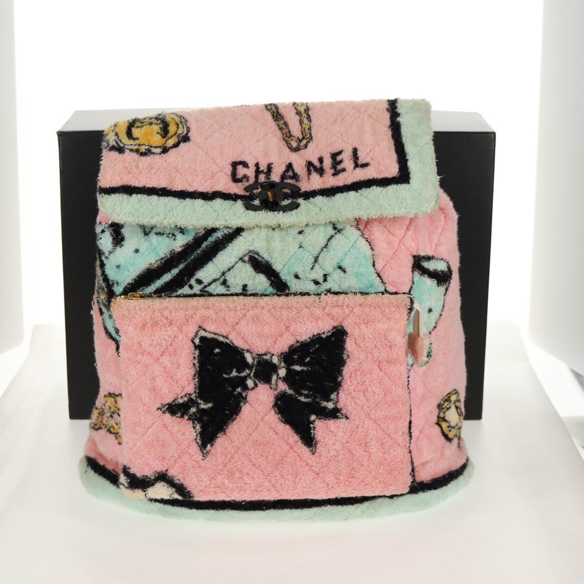 CHANEL Matelasse COCO Mark Backpack pile Pink Gold CC Auth 138517SM
