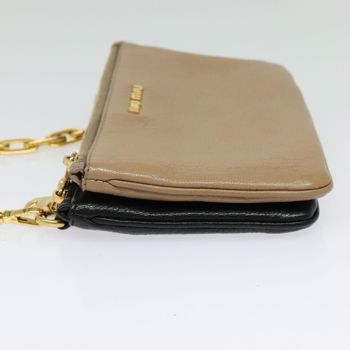 Miu Miu Chain Shoulder Bag Leather Beige Gold Auth 138544
