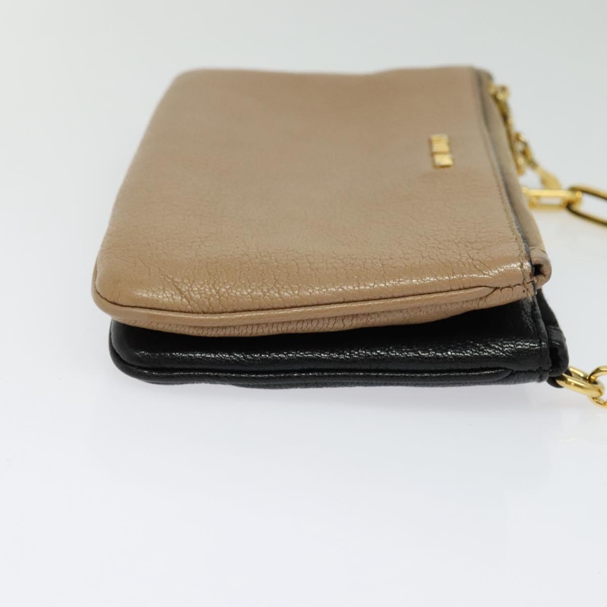 Miu Miu Chain Shoulder Bag Leather Beige Gold Auth 138544