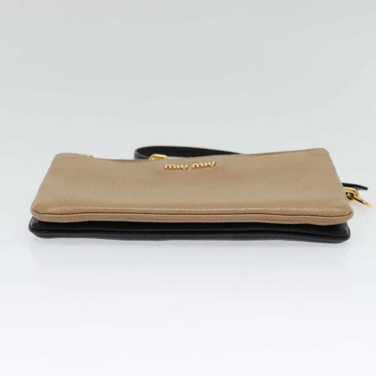 Miu Miu Chain Shoulder Bag Leather Beige Gold Auth 138544
