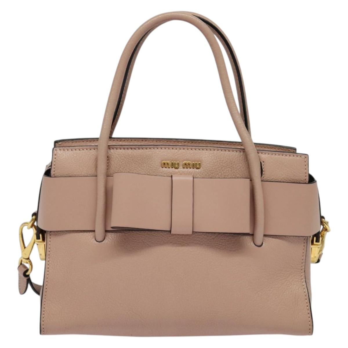 Miu Miu Hand Bag Leather 2way Pink Gold Auth 138548