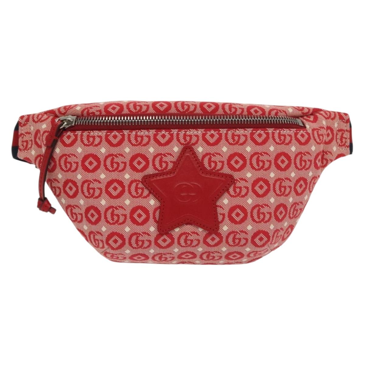 GUCCI Children's Sherry Line Bag Canvas Leather Red Silver 502095 Auth 138552