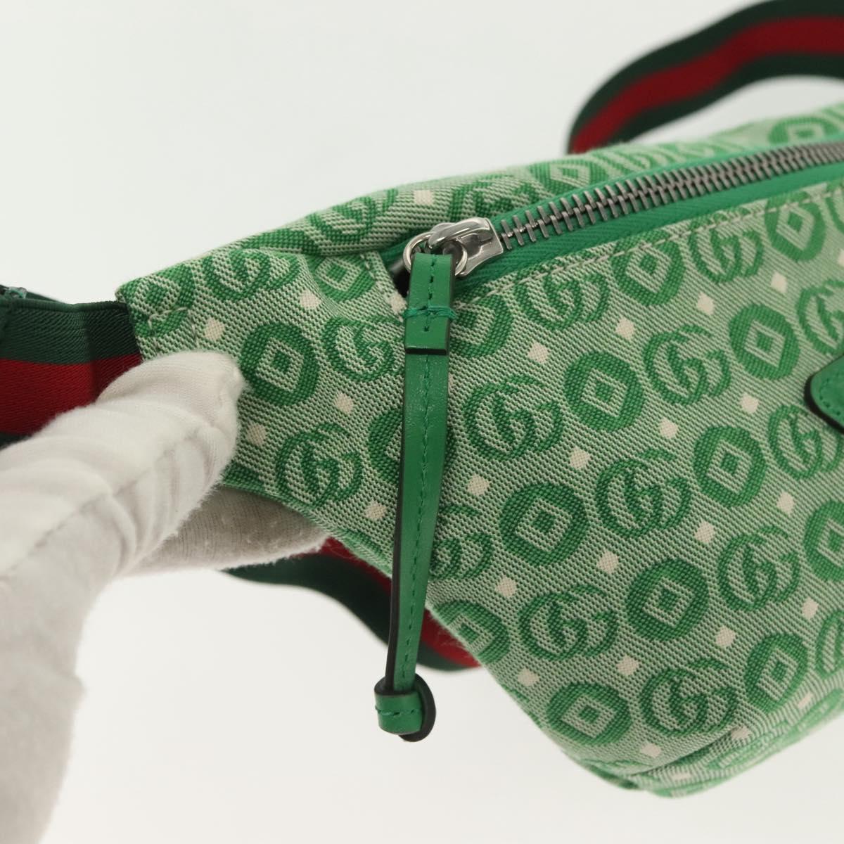 GUCCI Children's Sherry Line Bag Canvas Leather Green Silver 502095 Auth 138553