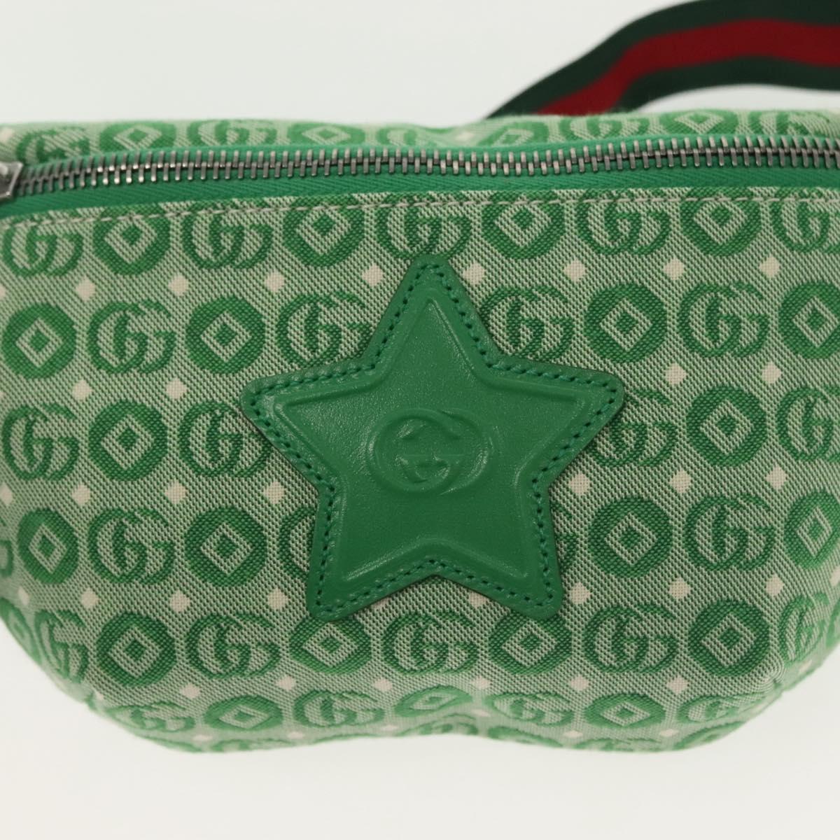 GUCCI Children's Sherry Line Bag Canvas Leather Green Silver 502095 Auth 138553