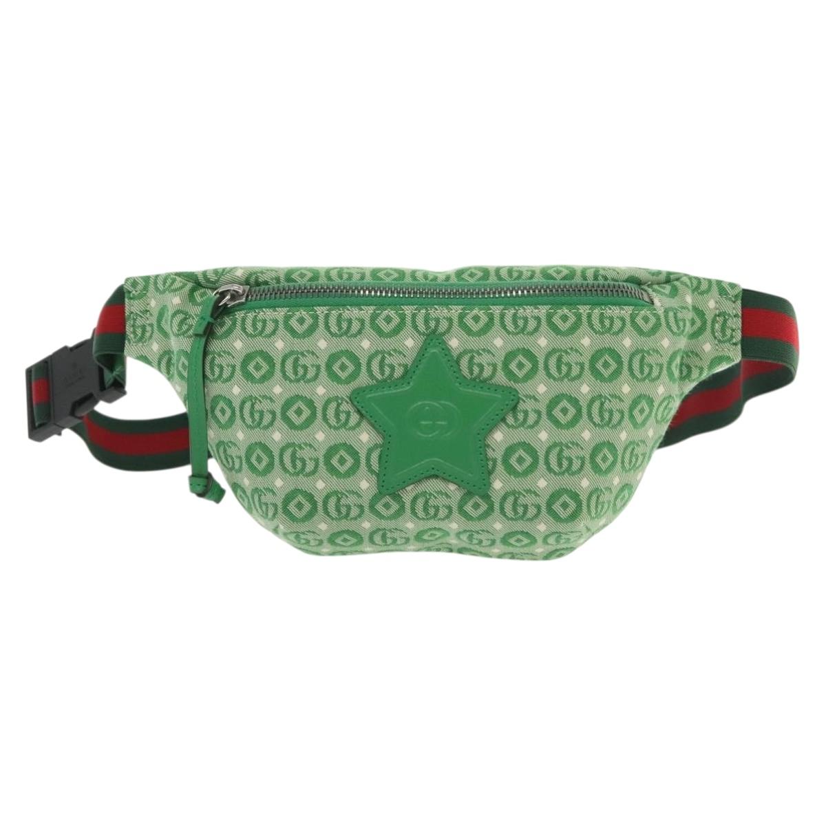 GUCCI Children's Sherry Line Bag Canvas Leather Green Silver 502095 Auth 138553