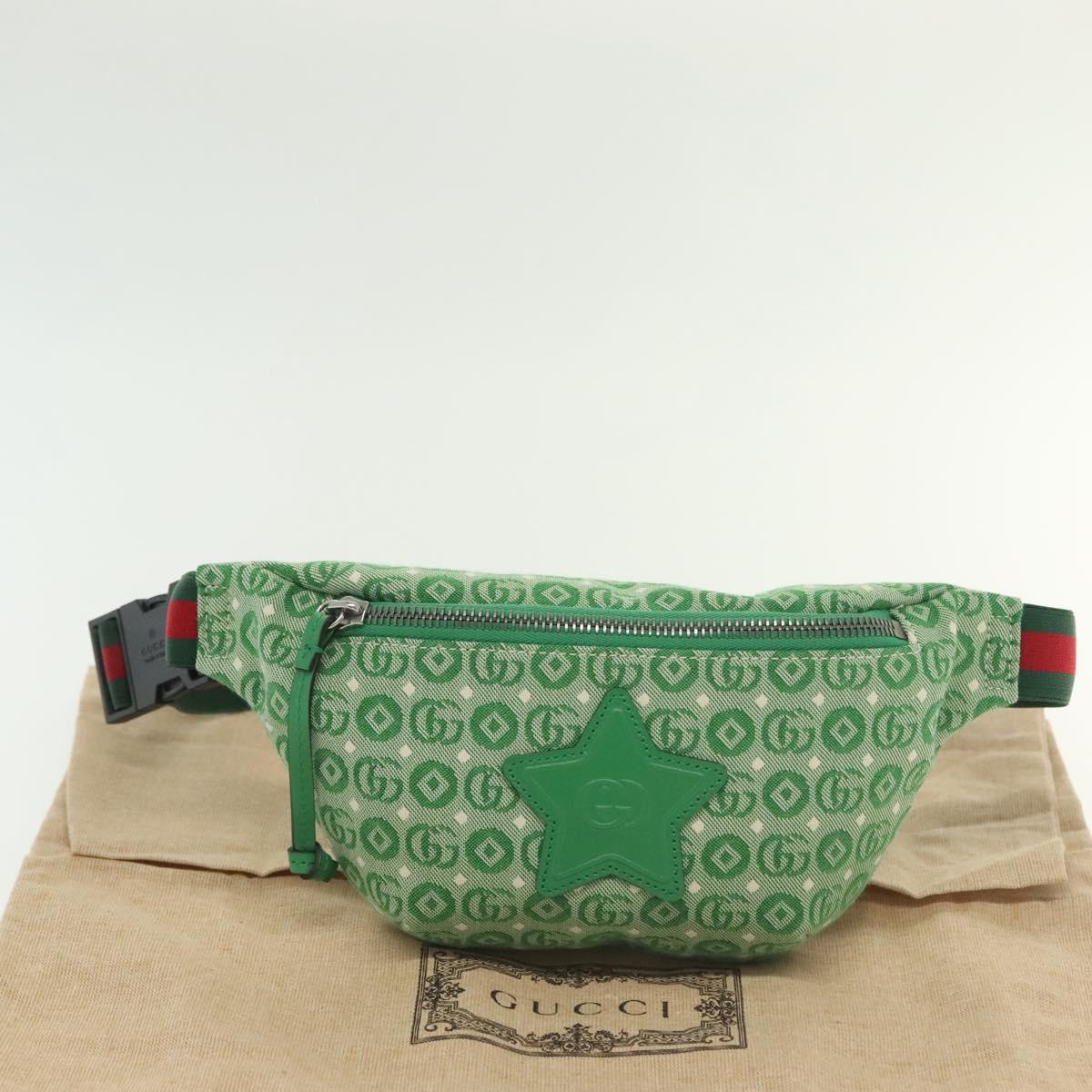 GUCCI Children's Sherry Line Bag Canvas Leather Green Silver 502095 Auth 138553