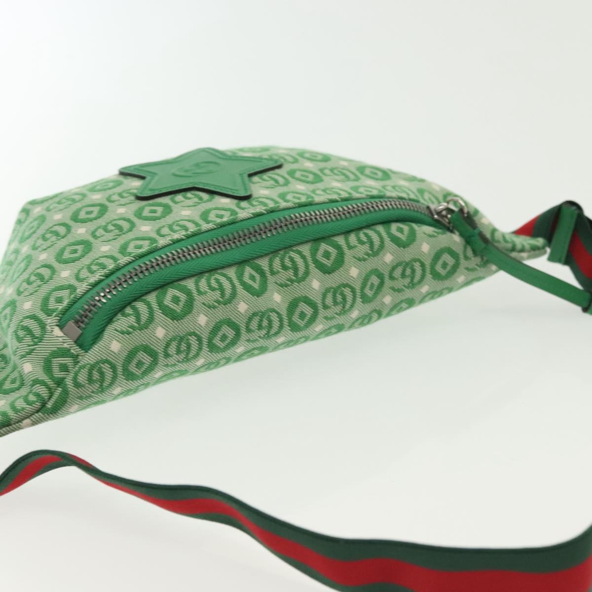 GUCCI Children's Sherry Line Bag Canvas Leather Green Silver 502095 Auth 138553
