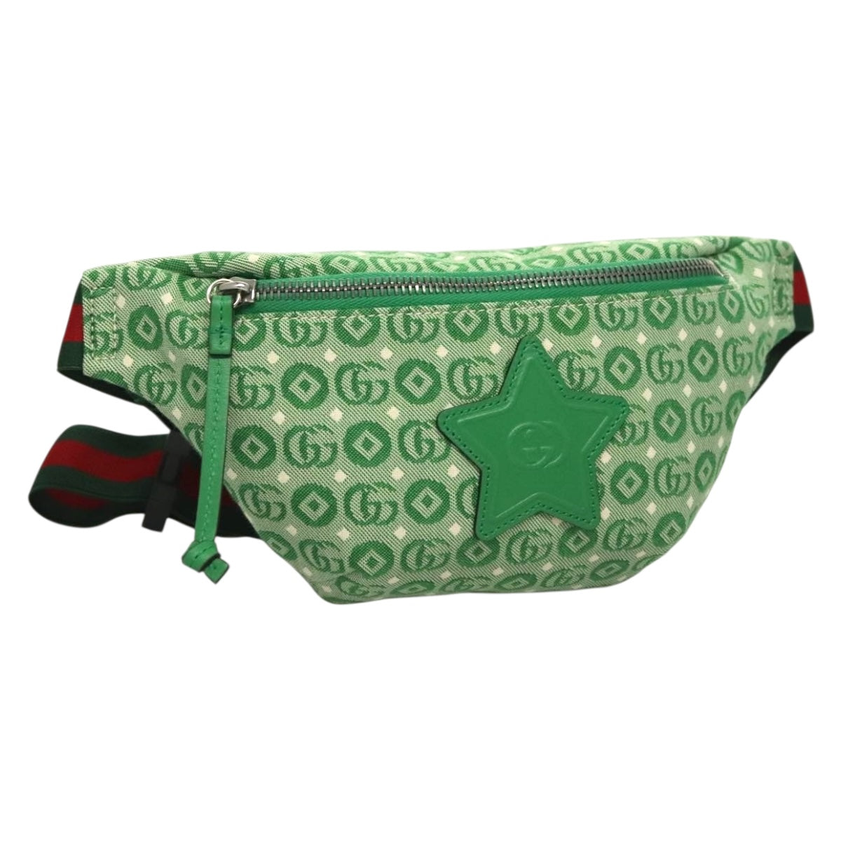GUCCI Children's Sherry Line Bag Canvas Leather Green Silver 502095 Auth 138554