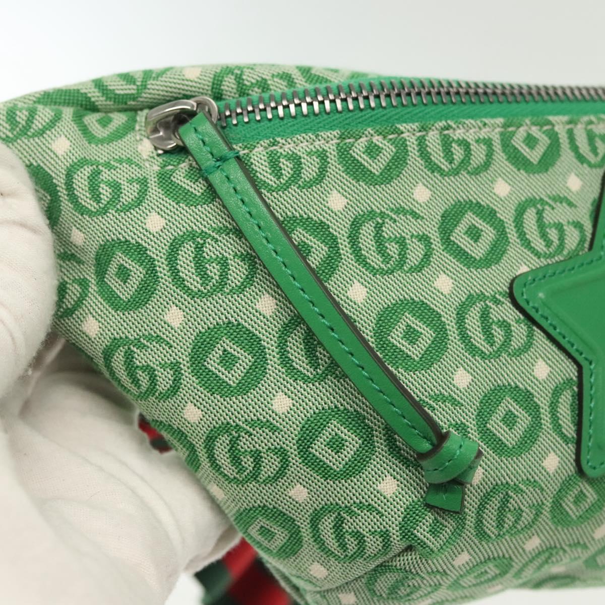 GUCCI Children's Sherry Line Bag Canvas Leather Green Silver 502095 Auth 138554