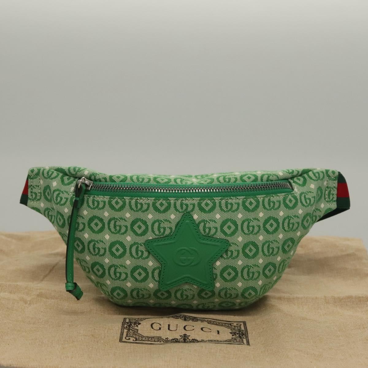 GUCCI Children's Sherry Line Bag Canvas Leather Green Silver 502095 Auth 138554