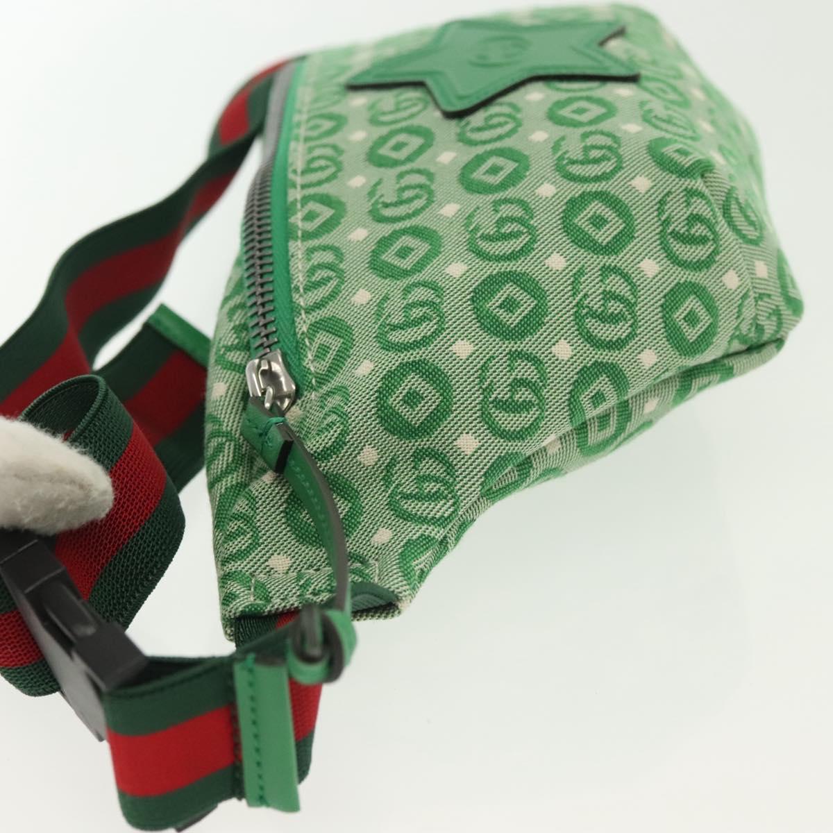 GUCCI Children's Sherry Line Bag Canvas Leather Green Silver 502095 Auth 138554