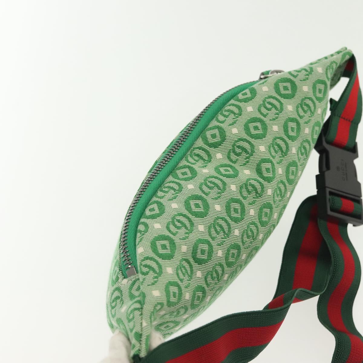 GUCCI Children's Sherry Line Bag Canvas Leather Green Silver 502095 Auth 138554