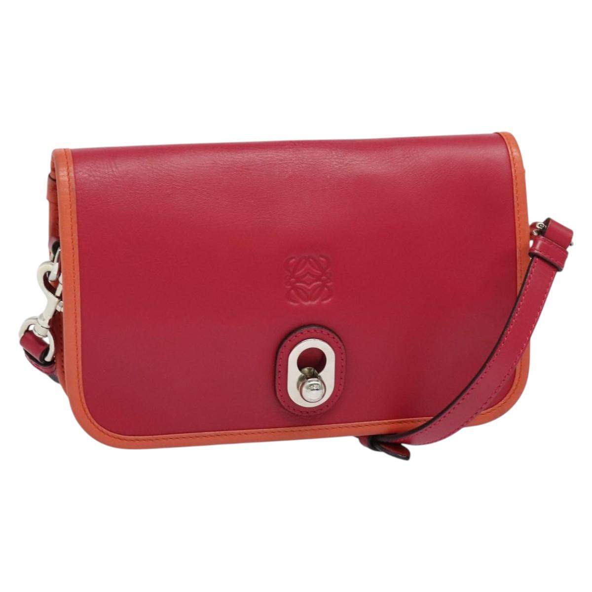 LOEWE Ines Shoulder Bag Leather Pink Silver Auth 138557