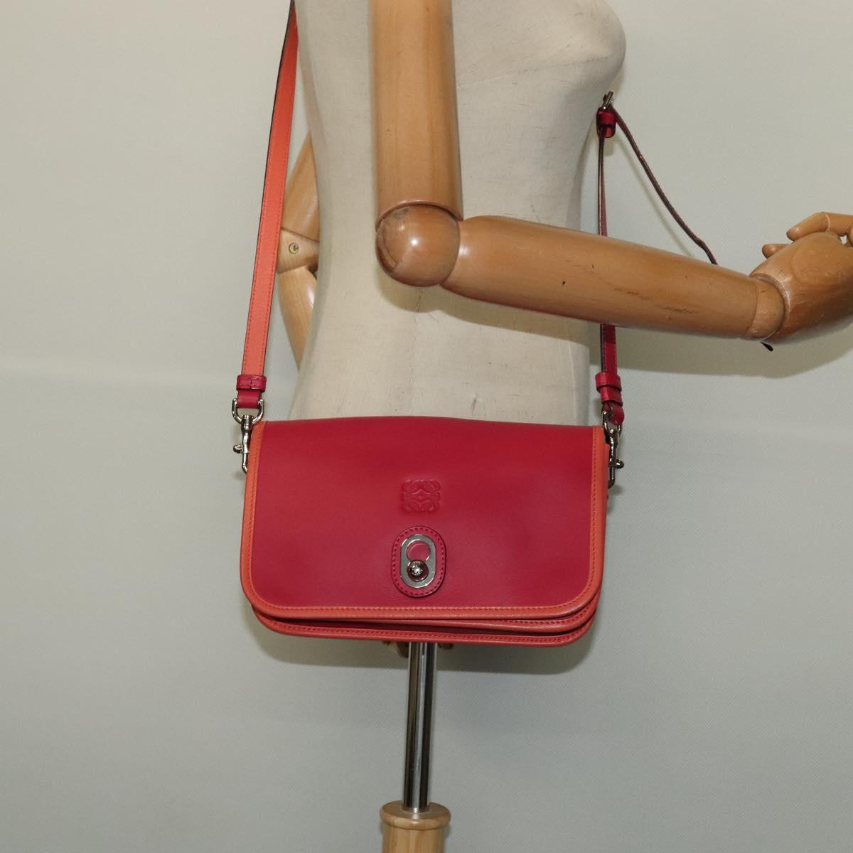 LOEWE Ines Shoulder Bag Leather Pink Silver Auth 138557